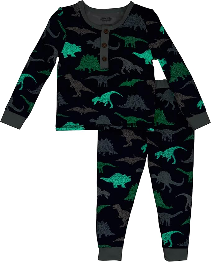 MUD PIE | Glow Blue Dino 2Pc Pj Set