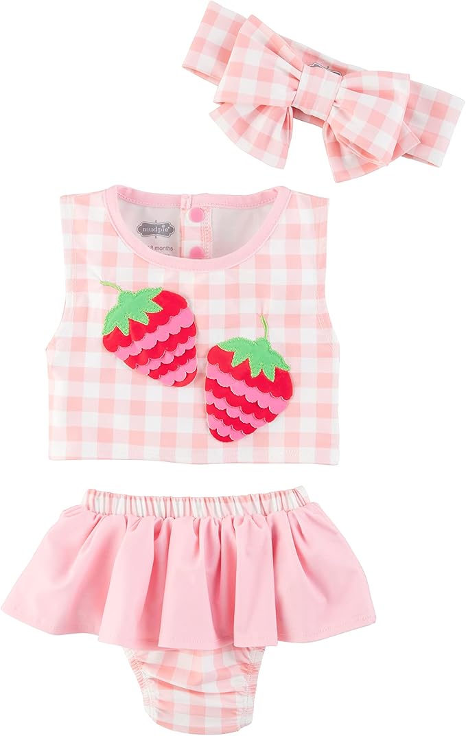 Mud Pie- Strawberry 2Pc Swimsuit And Headband Set