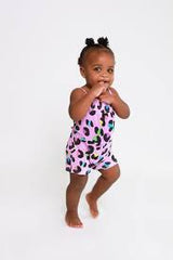 POSH PEANUT | Smocked Spaghetti Short Jumpsuit - Electric Leopard