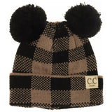 C.C. BABY Buffalo Plaid Pom Pom Beanie - Black/Taupe