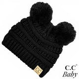 Baby Solid Double Pom Cc Beanie Black