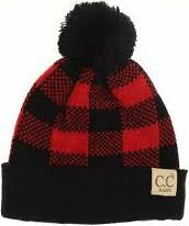 C.C. BABY Buffalo Plaid Pom Beanie - Black/Red