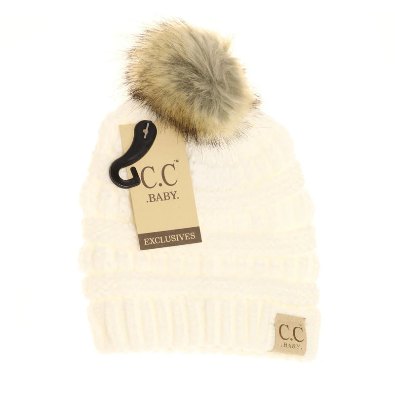 CC baby white beanie- Pom Pom
