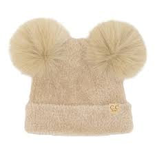 Baby large patch heathered double Pom cc beanie
