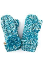Kids cc multi-tone double Pom fuzzy lined mittens