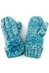 Kids cc multi-tone double Pom fuzzy lined mittens