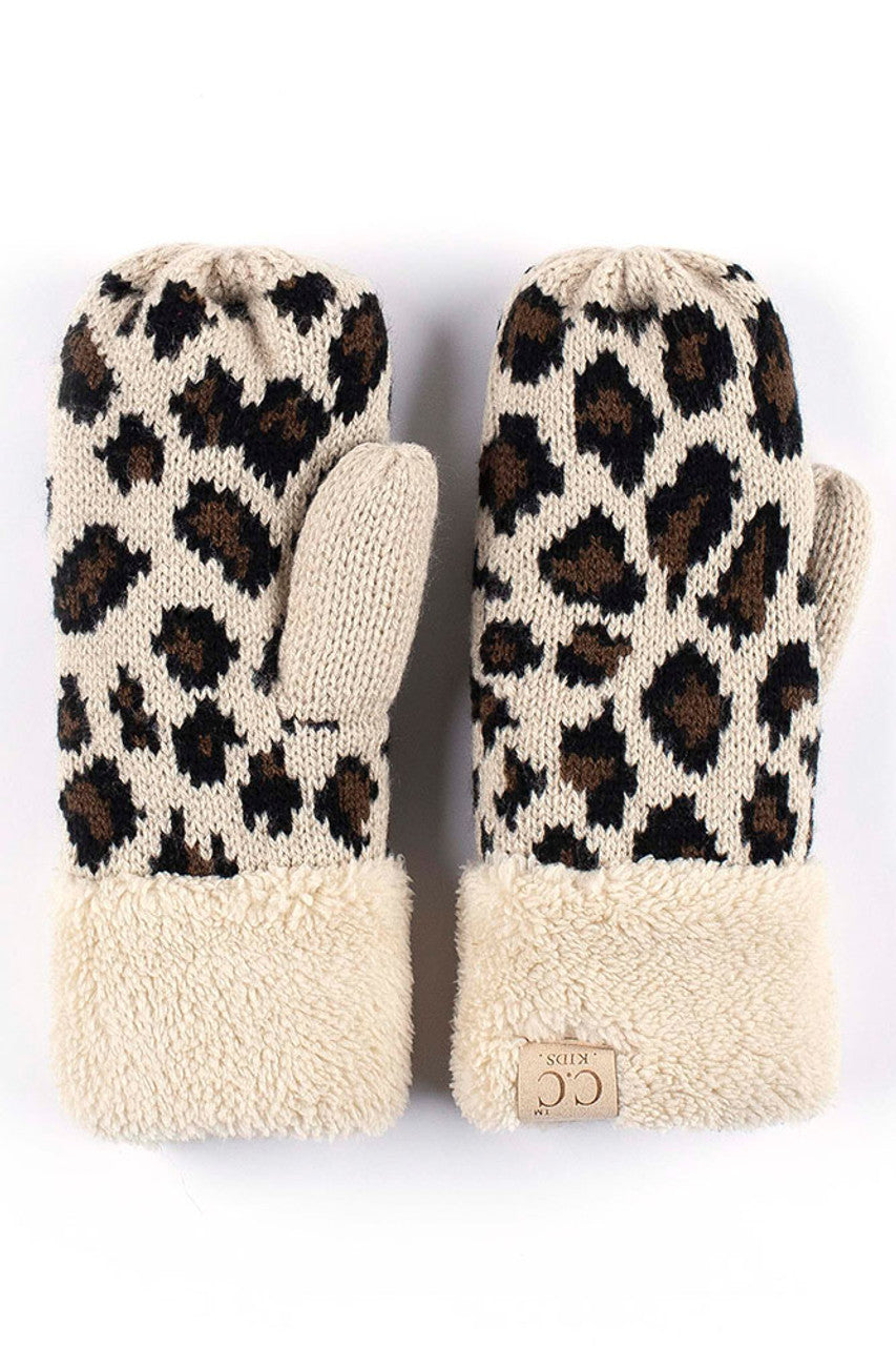 Kids leopard print cc mittens