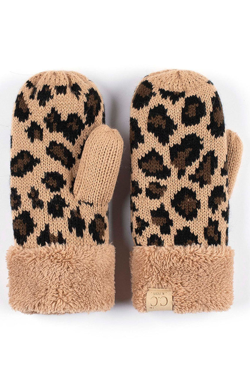 Kids leopard print CC mittens
