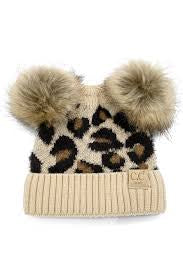 Baby leopard double Pom cc beanie