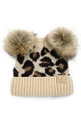 Baby leopard double Pom cc beanie