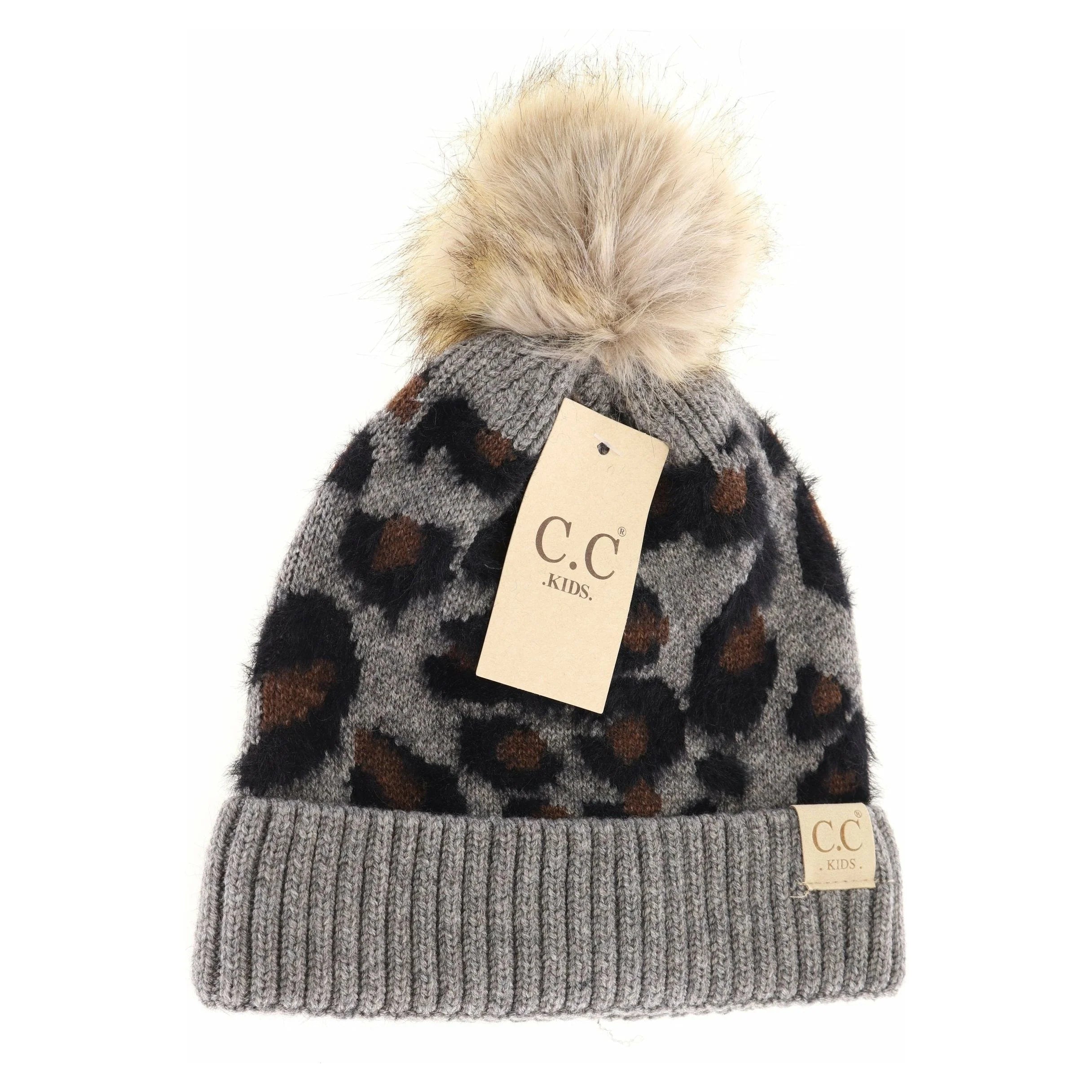 Kids leopard Pom CC beanie