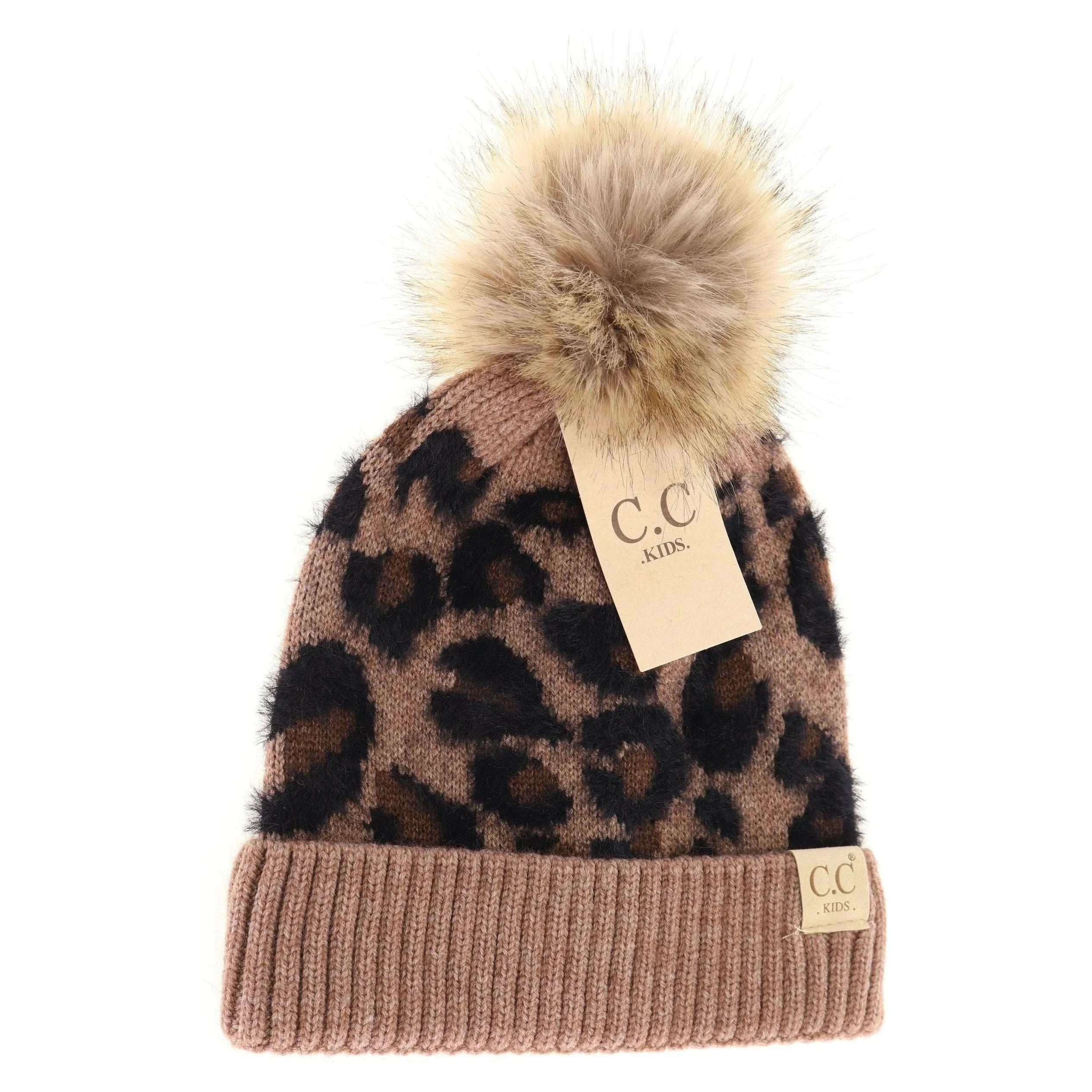 Kids leopard Pom CC beanie