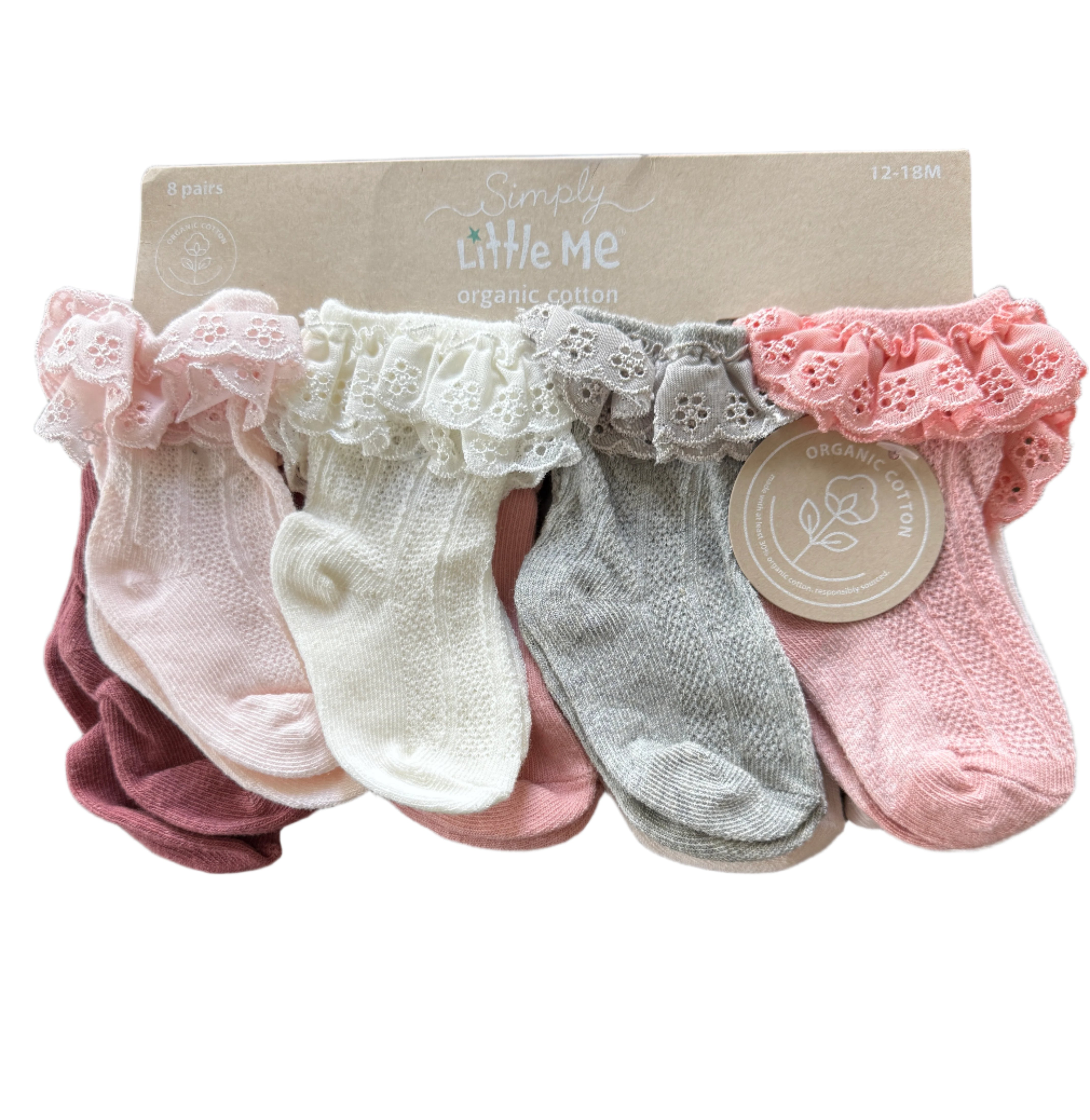 Little Me Simply Organic 8PC sock set 12-18M