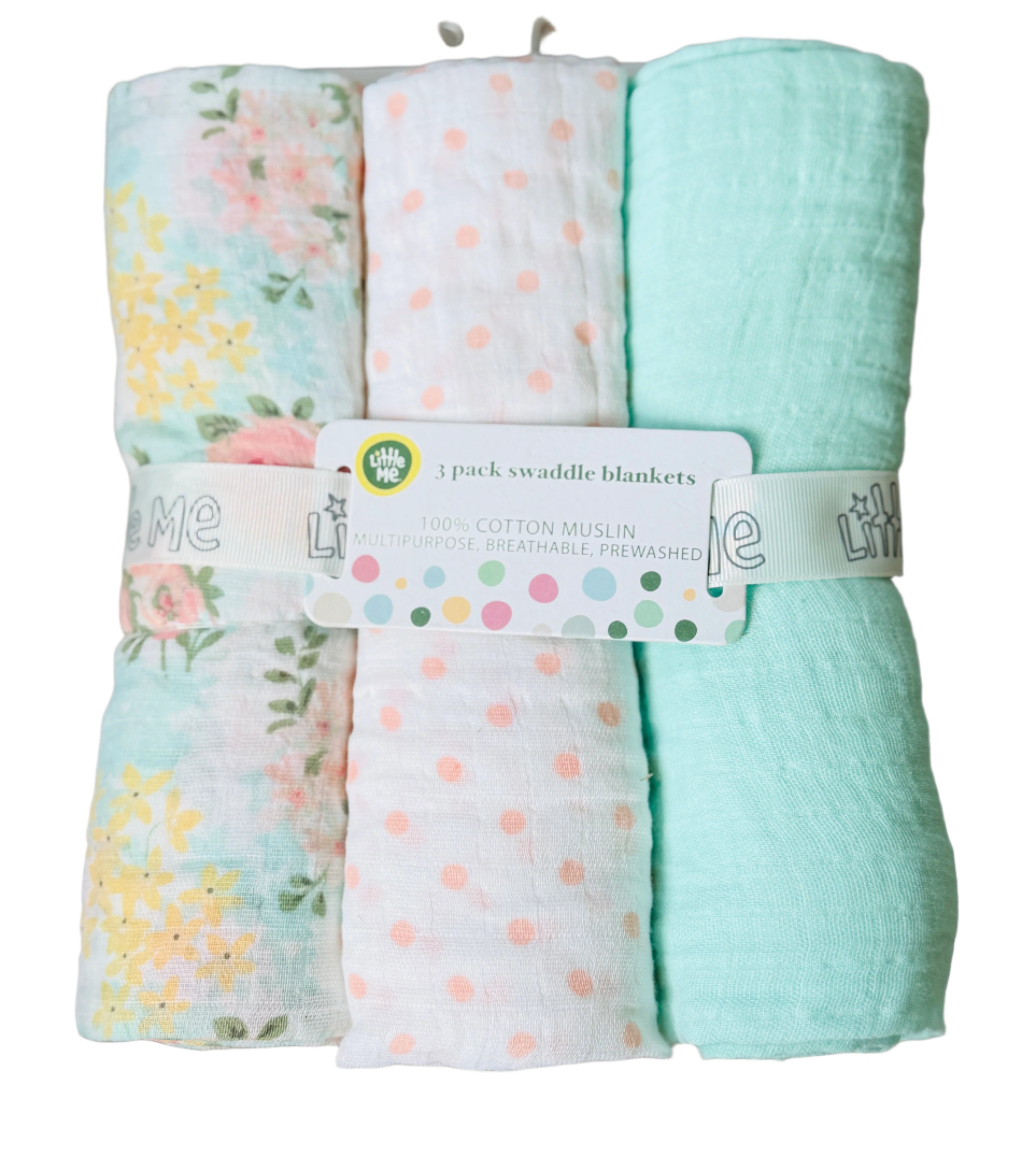 Little Me 3 Pack Swaddle Blankets - Green