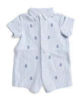 Little Me Boys Anchor Embroidered Pique Knit Romper
