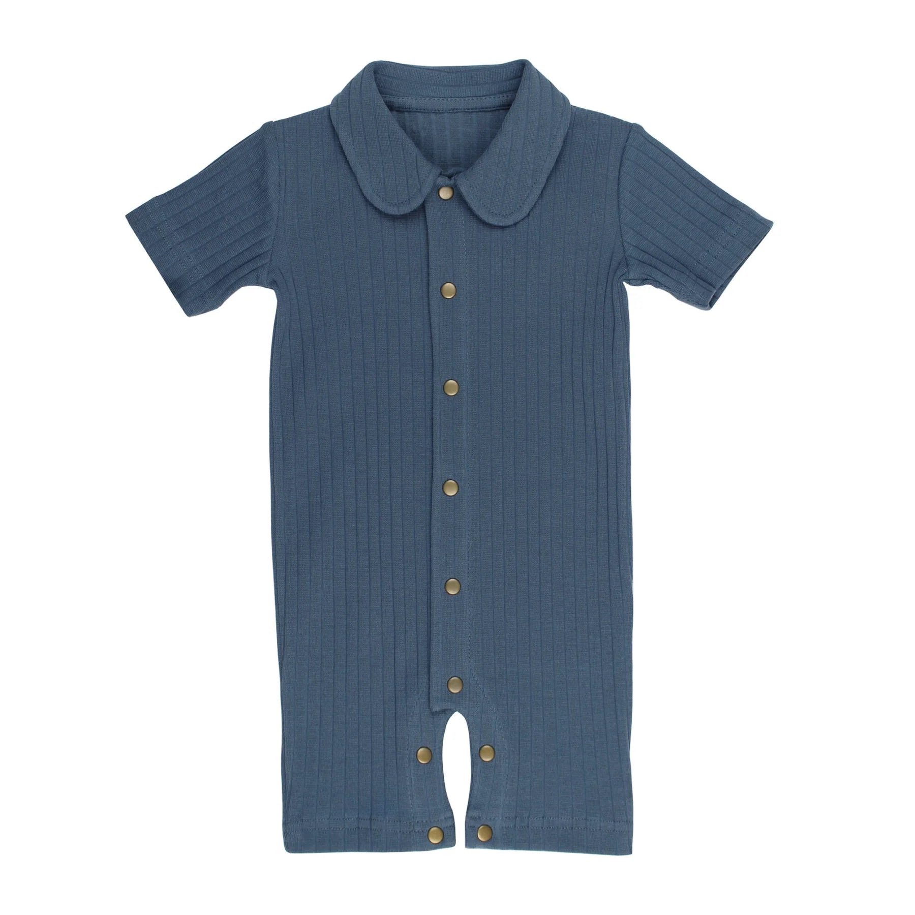 Ribbed Short-Sleeve Coverall- Dolphin-18-24M
