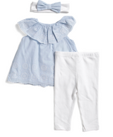 Girls Embroidered Eyelet Tunic And Leggings Set With Hair Bow