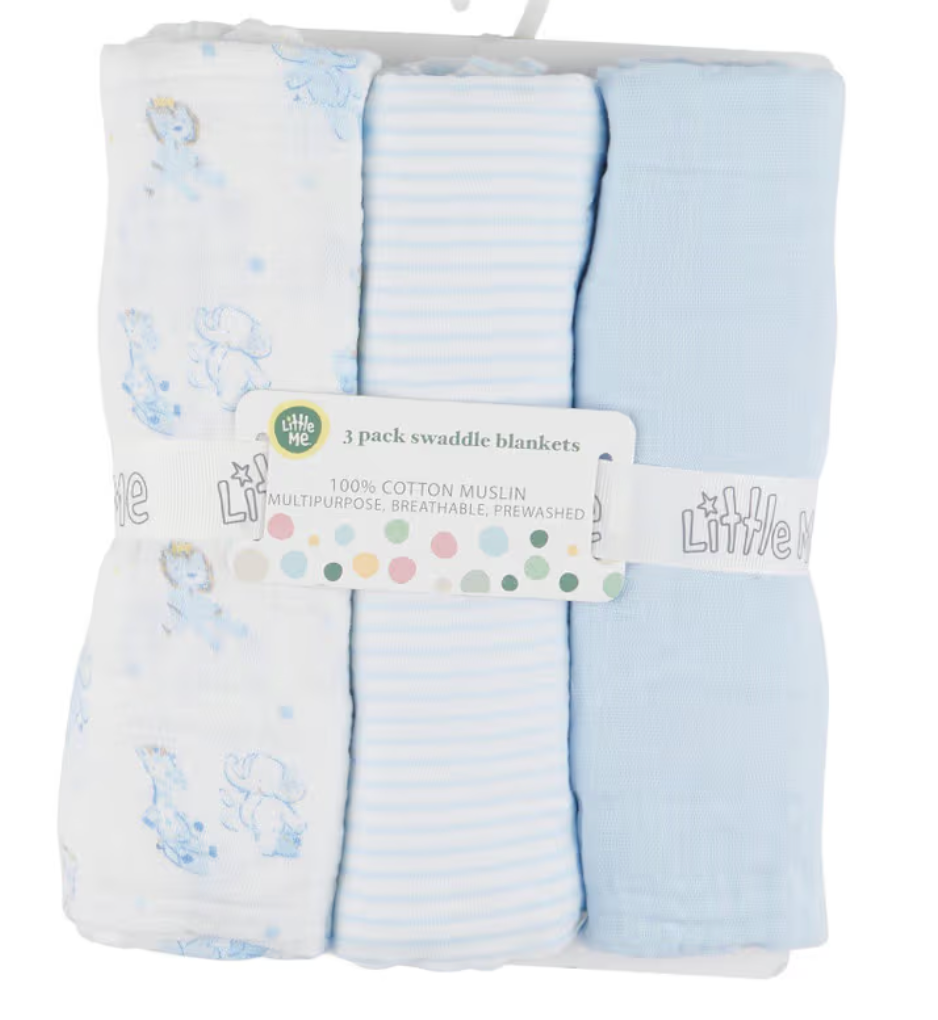 Little Me 3 Pack Swaddle Blankets - Blue