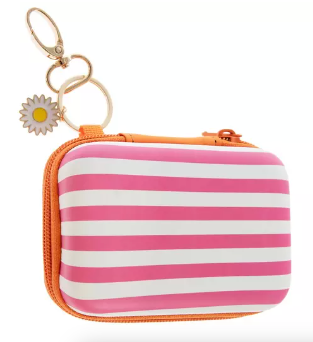 Pink & White Striped Hard Shell Keychain Pouch