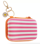 Pink & White Striped Hard Shell Keychain Pouch