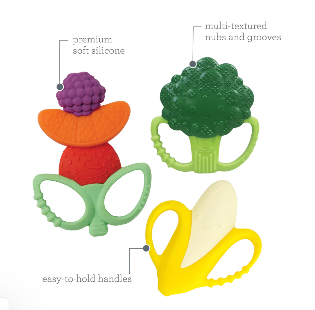 Silicone Teethers, BPA-Free, Easy to Hold, 3-Pack Set, Fruit, Banana & Broccoli