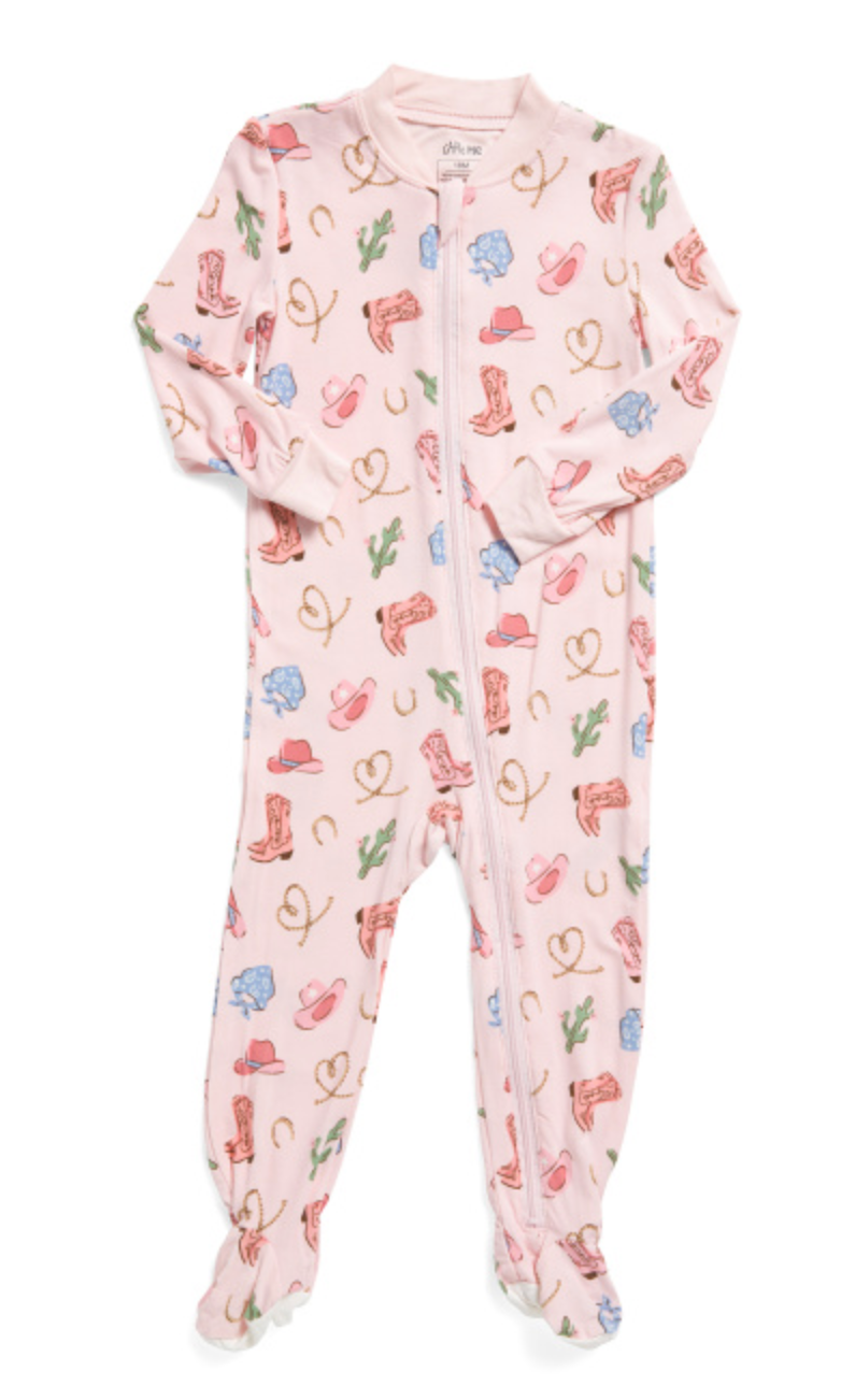 Little Me Zip Front Footie - Pink Cowgirl
