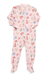 Little Me Zip Front Footie - Pink Cowgirl