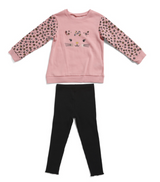 Little Me | Pink Cat Sweatshirt Set w/ Black Leggings