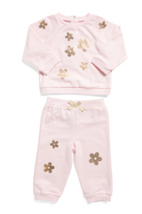 Little Me | 2Pc Pink & Gold Flower Sweat Set