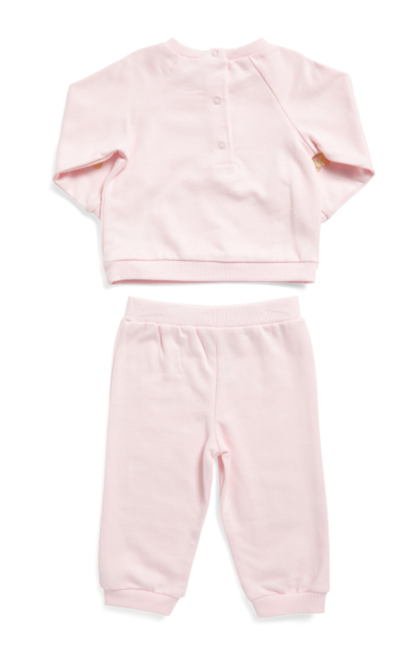Little Me | 2Pc Pink & Gold Flower Sweat Set