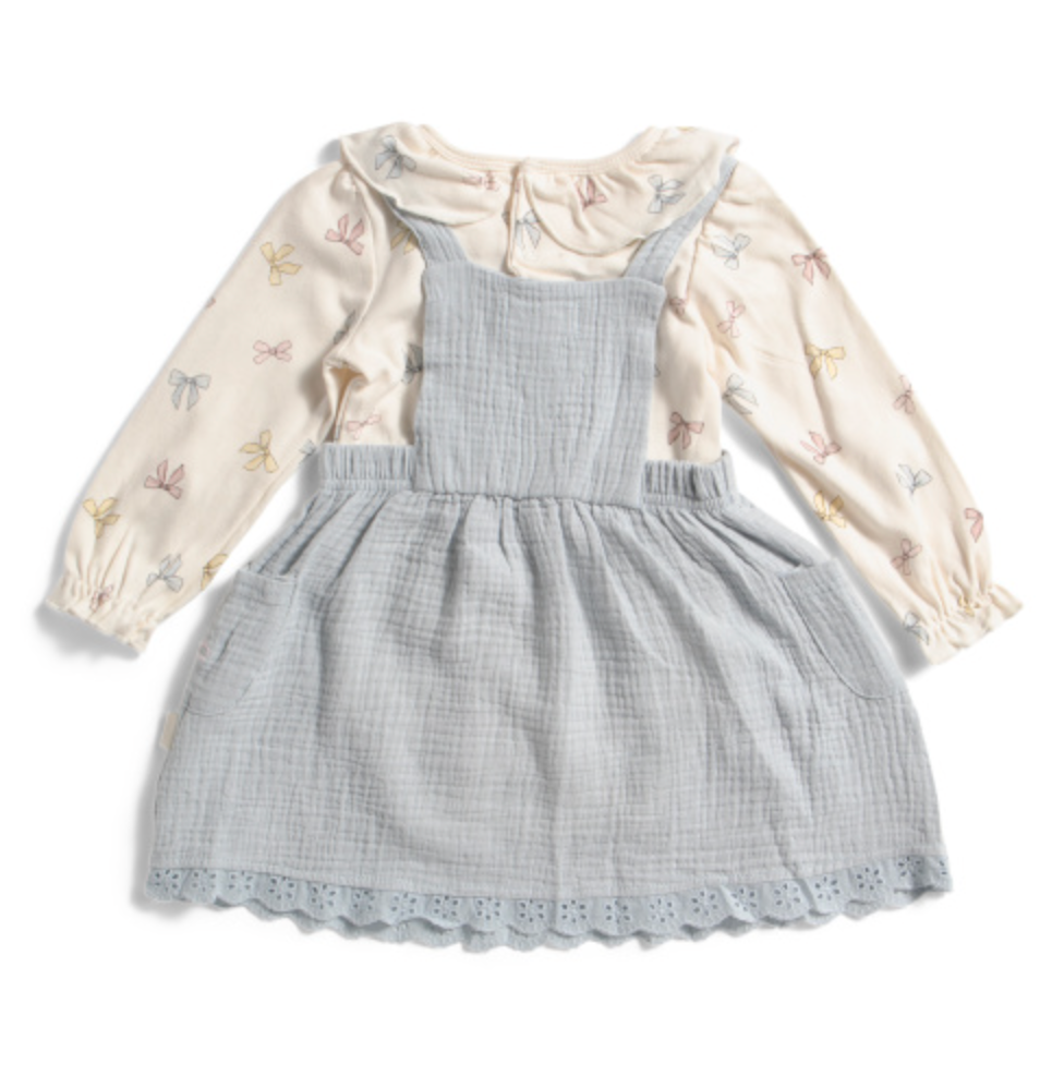 Girls 2pc Bow Print Bodysuit And Gauze Jumper Set