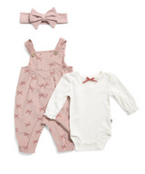 Rabbit + Bear | 3Pc Bow Overall Set With Onesie & Hair Bow
