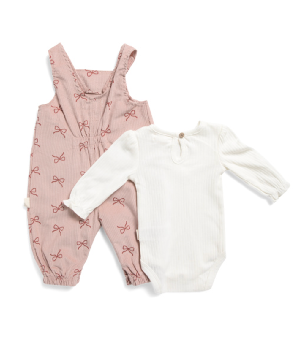 Rabbit + Bear | 3Pc Bow Overall Set With Onesie & Hair Bow