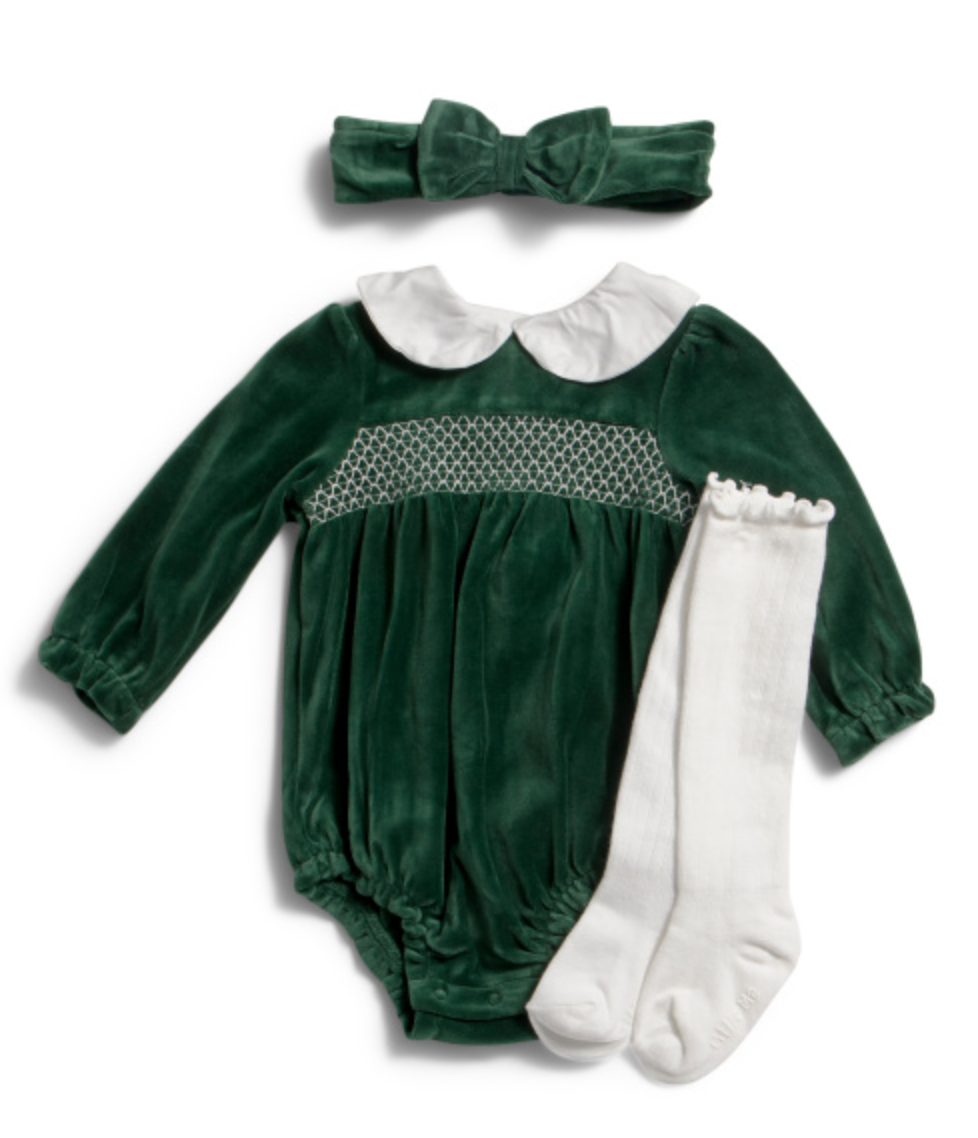 Infant Girls 3pc Velour Smocked Bubble Set