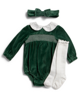Infant Girls 3pc Velour Smocked Bubble Set