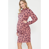 Maternity Leopard Mock Neck Midi Dress
