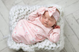 Infant Girls Pink Dainty Flower Baby Gown and Bow Headband