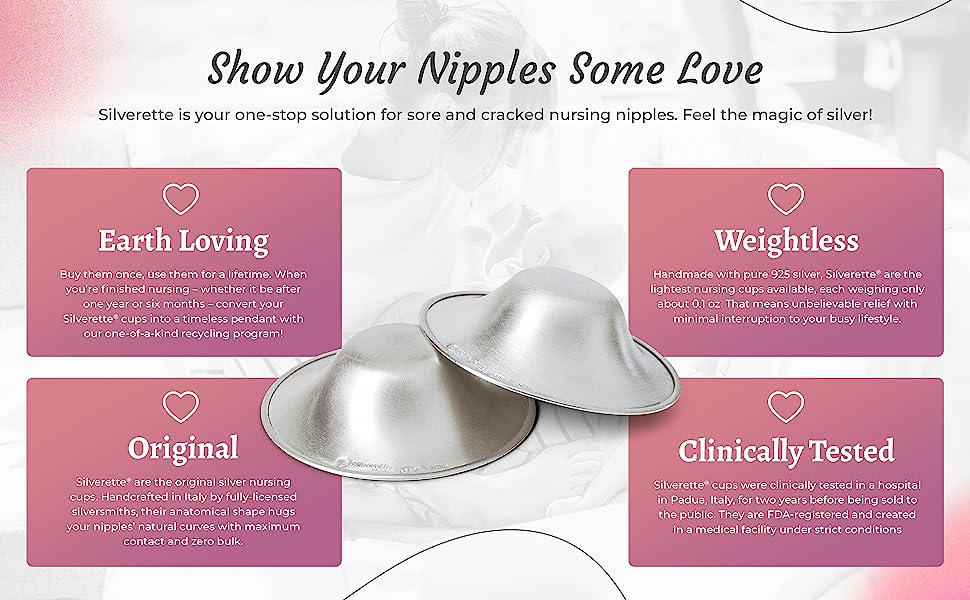 SILVERETTE The Original Silver Nursing Cups, Nipple Covers for Breastfeeding, XL