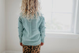 Adorable Sweetness - Kids Teal Pom Pom Fall Winter Crew Neck Sweater