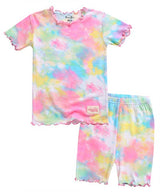 Vaenait Baby - Bamboo Tie Dyeing Tropical Neon Pink Short Sleeve PJs