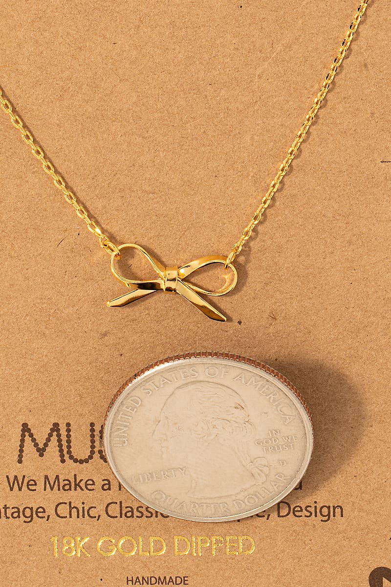 Gold Dipped Ribbon Bow Pendant Necklace