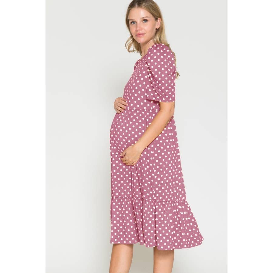 Maternity Polka Dot Babydoll Midi Dress