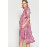 Maternity Polka Dot Babydoll Midi Dress