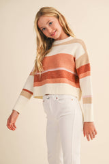 TWEEN KIDS GIRLS ROUND NECK CROPPED SWEATER  (7-14)