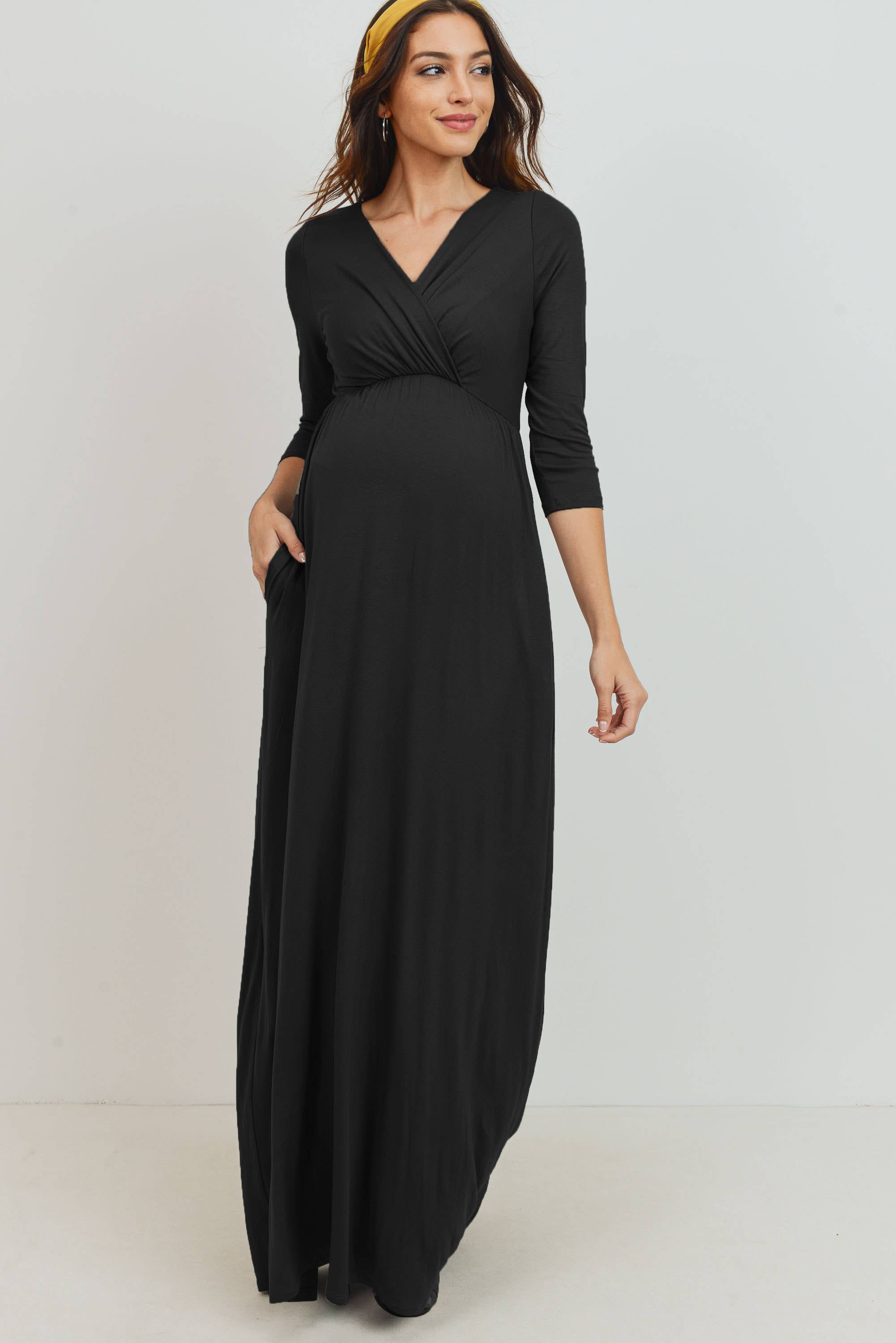 Surplice Quarter Sleeve Nursing Maxi Dress