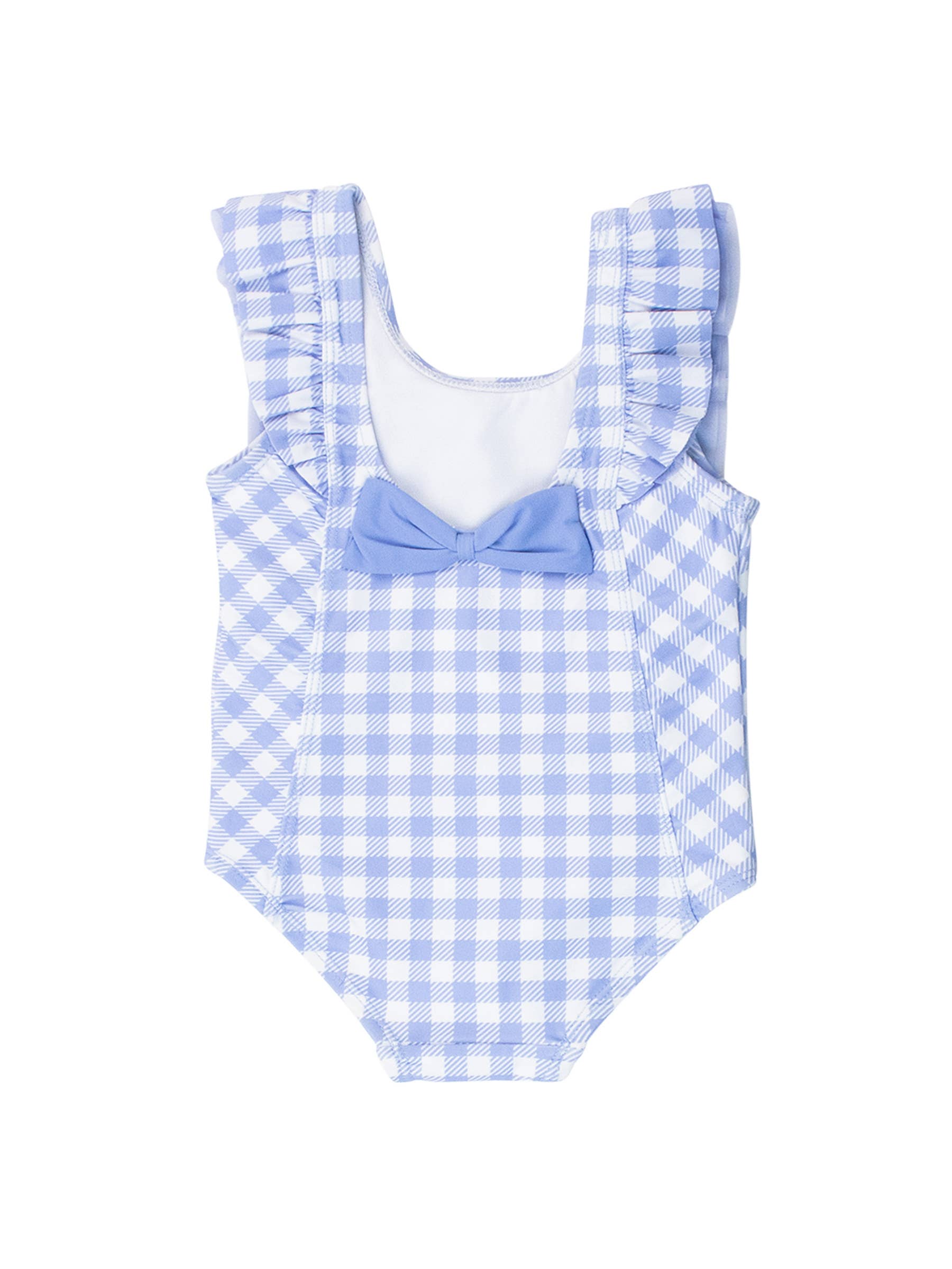 Girls Periwinkle Blue Gingham Waterfall One Piece