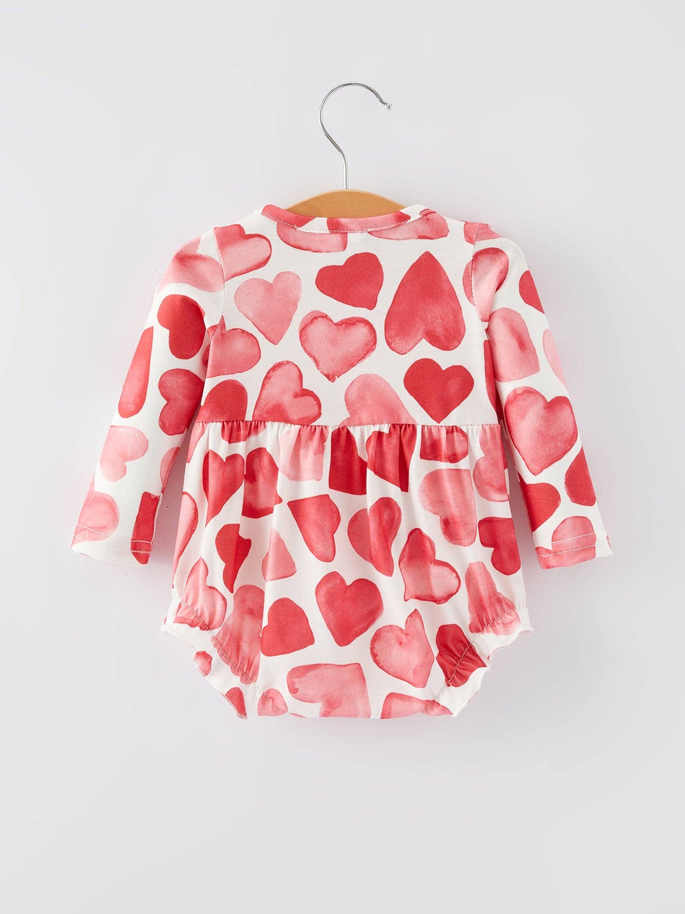 Girls Valentine's Day Button Heart Print Ruffle Romper