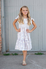 Spring Floral Flutter Sleeve Twirl Dress