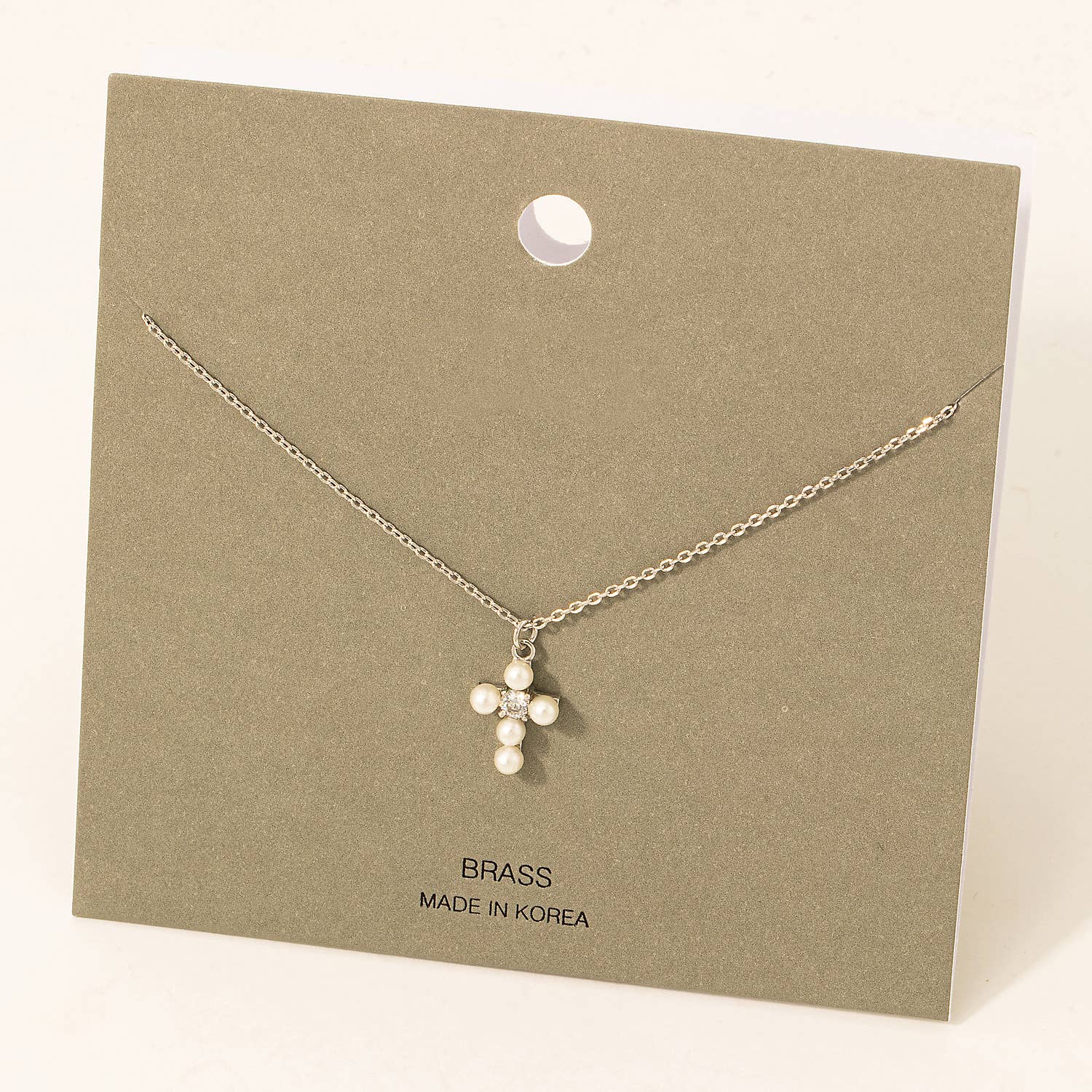 Pearly Studded Cross Pendant Necklace