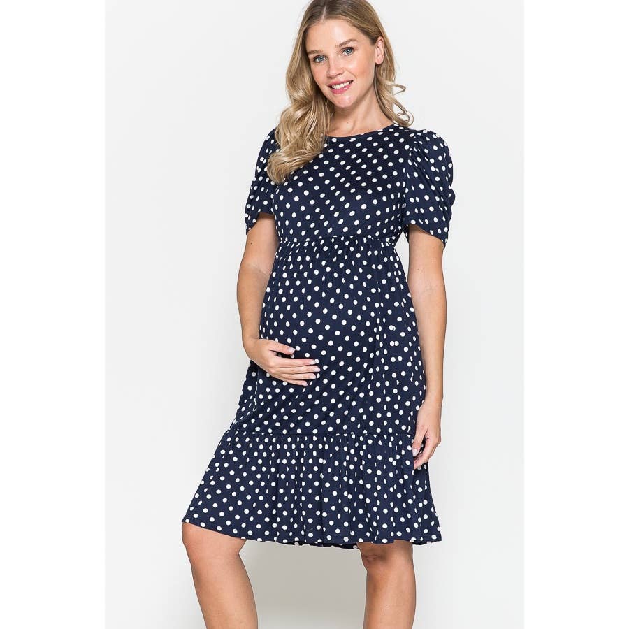 Maternity Polka Dot Babydoll Midi Dress